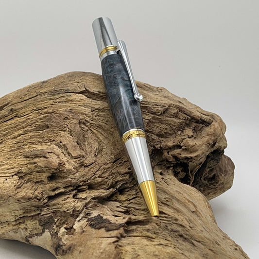 Handcrafted Maple Burl Wood with Swarovski Crystal pen setting on driftwood