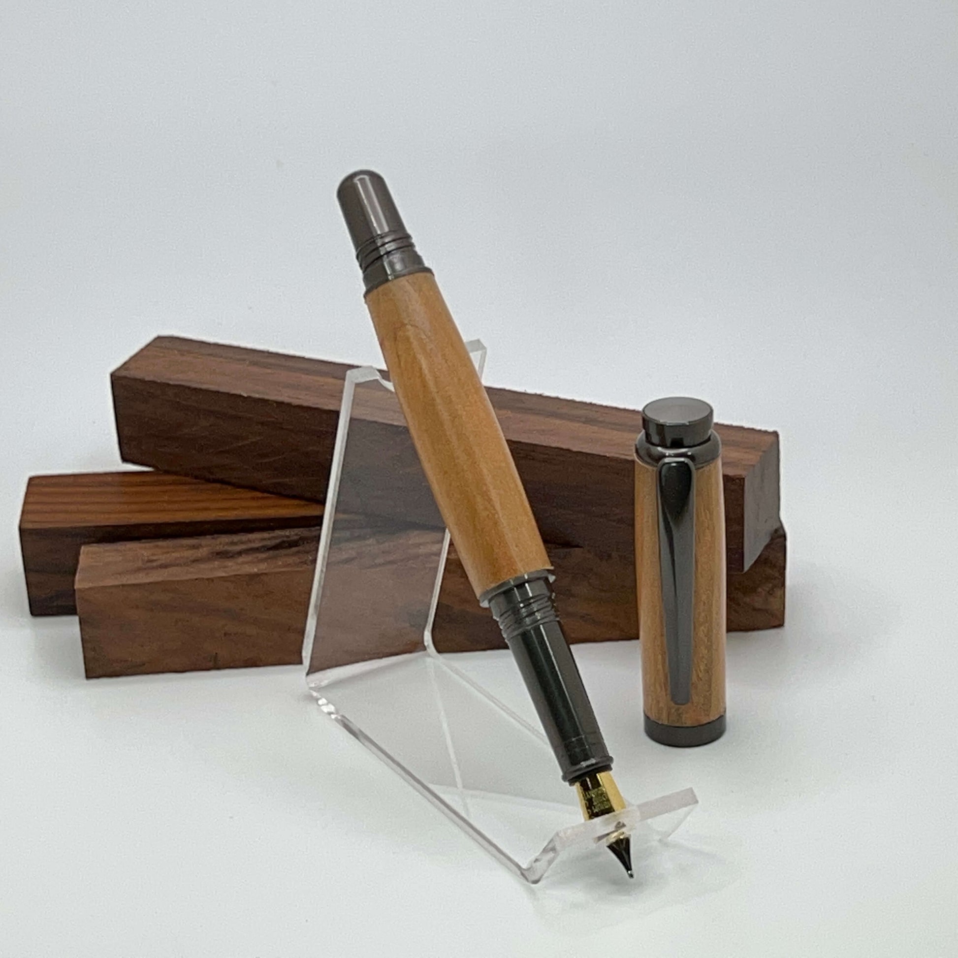 Handcrafted pen with cherry wood and satin gunmetal hardware fountain pen