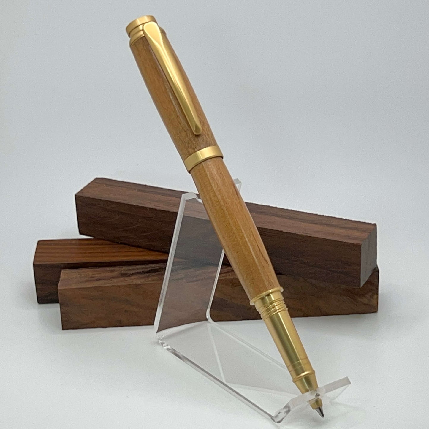 Handcrafted pen with cherry wood and satin gold hardware
