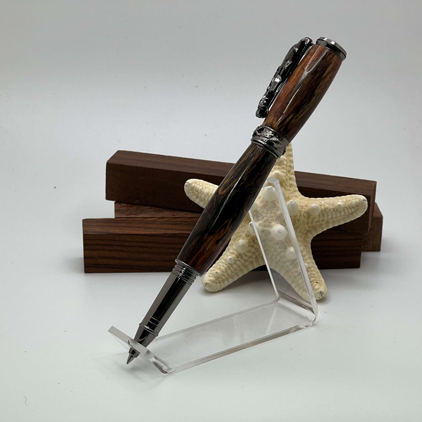 The Pamlico Dolphin Rollerball Pen Gunmetal Clad Made With Local Spalted Maple Wood
