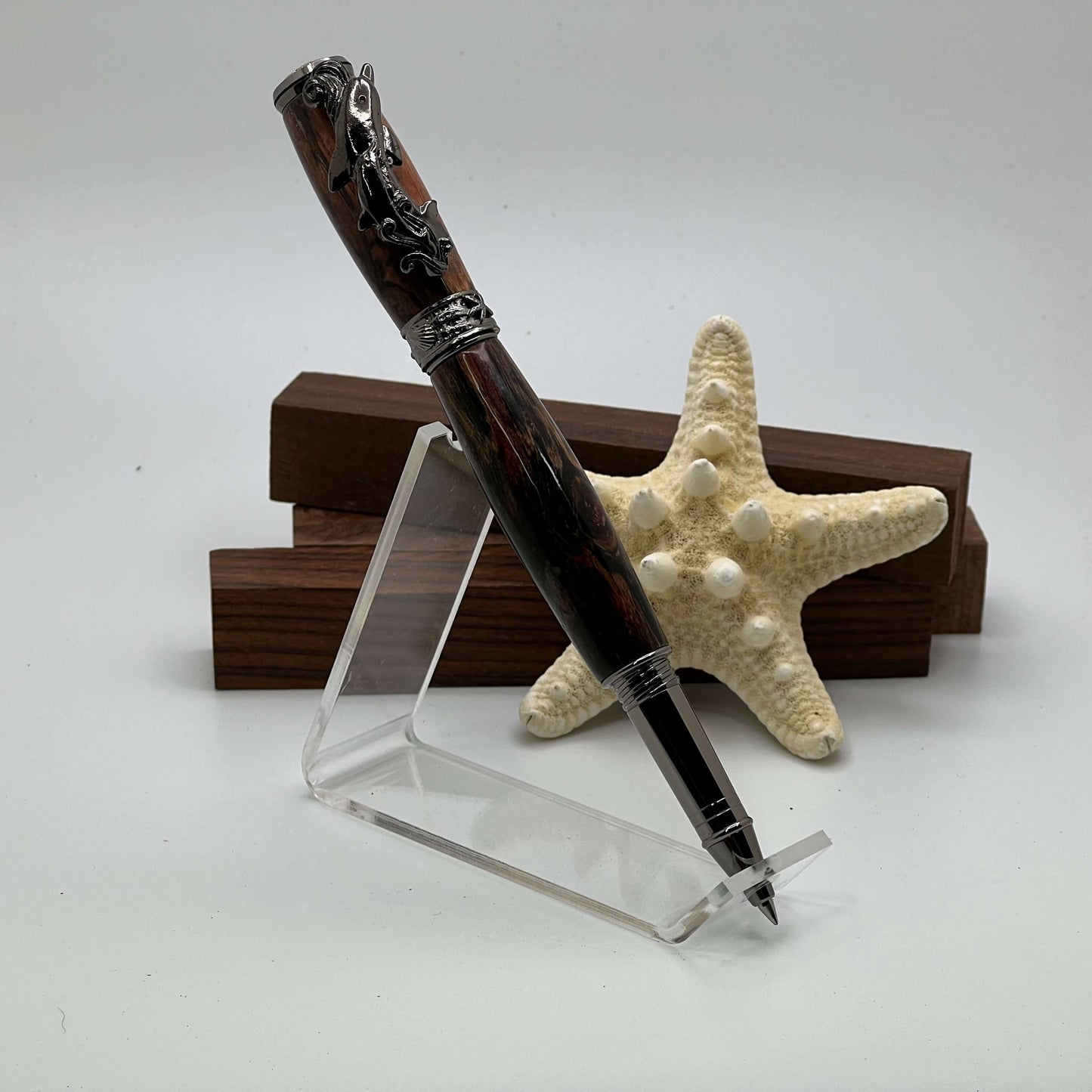 The Pamlico Dolphin Rollerball Pen Gunmetal Clad Made With Local Spalted Maple Wood