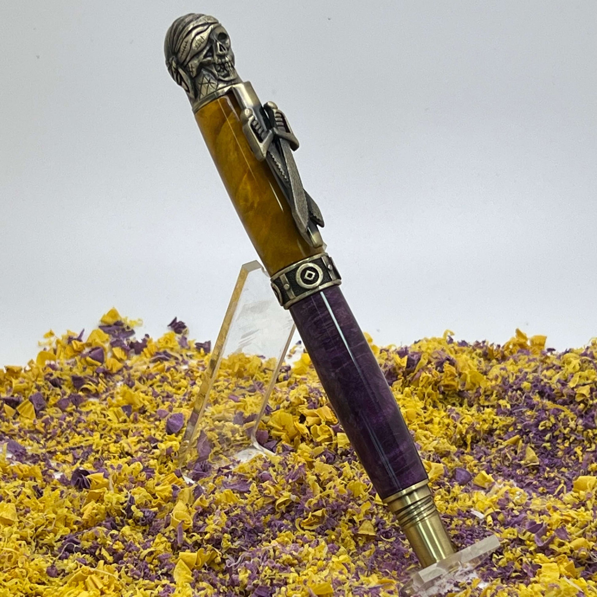 Handcrafted ECU Pirate Wood fountain pen with gold and purple dyed box elder wood
