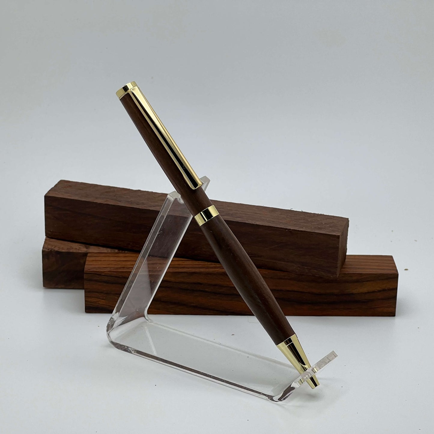 24kt gold clad slimline pen with walnut wood display