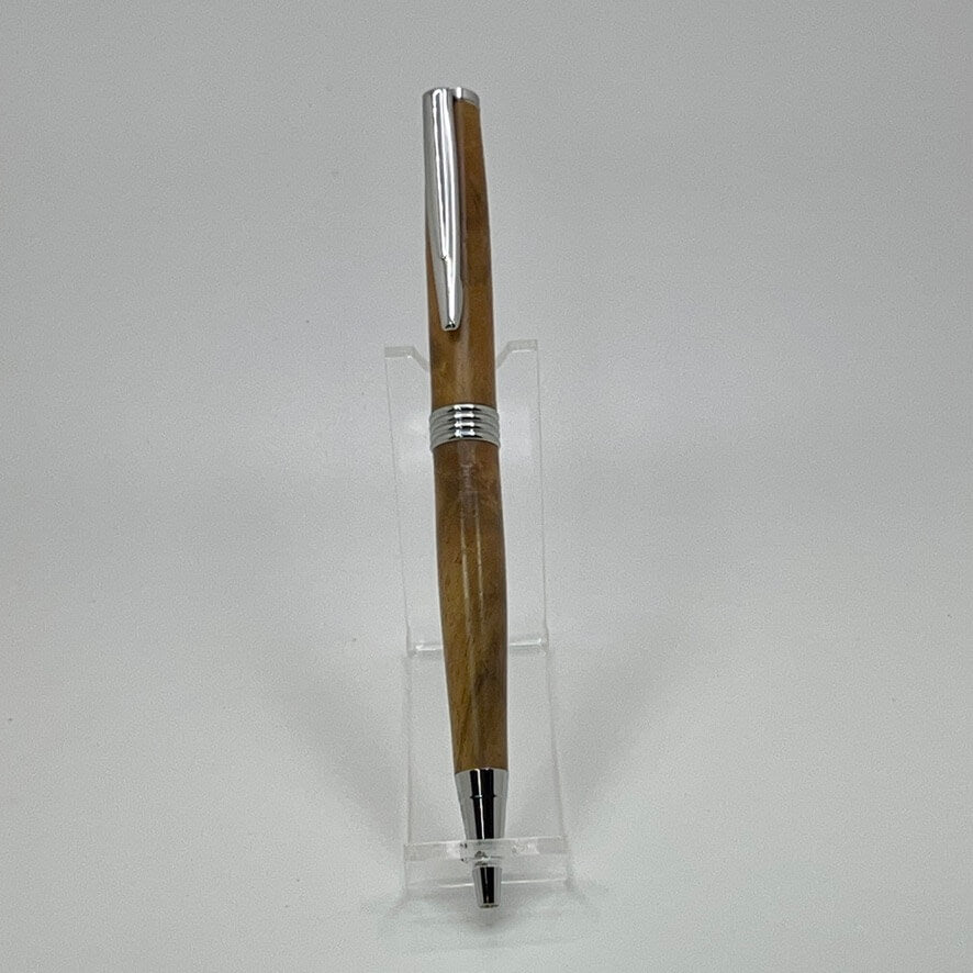 Handcrafted pen with Teak wood and Chrome hardware front viwe