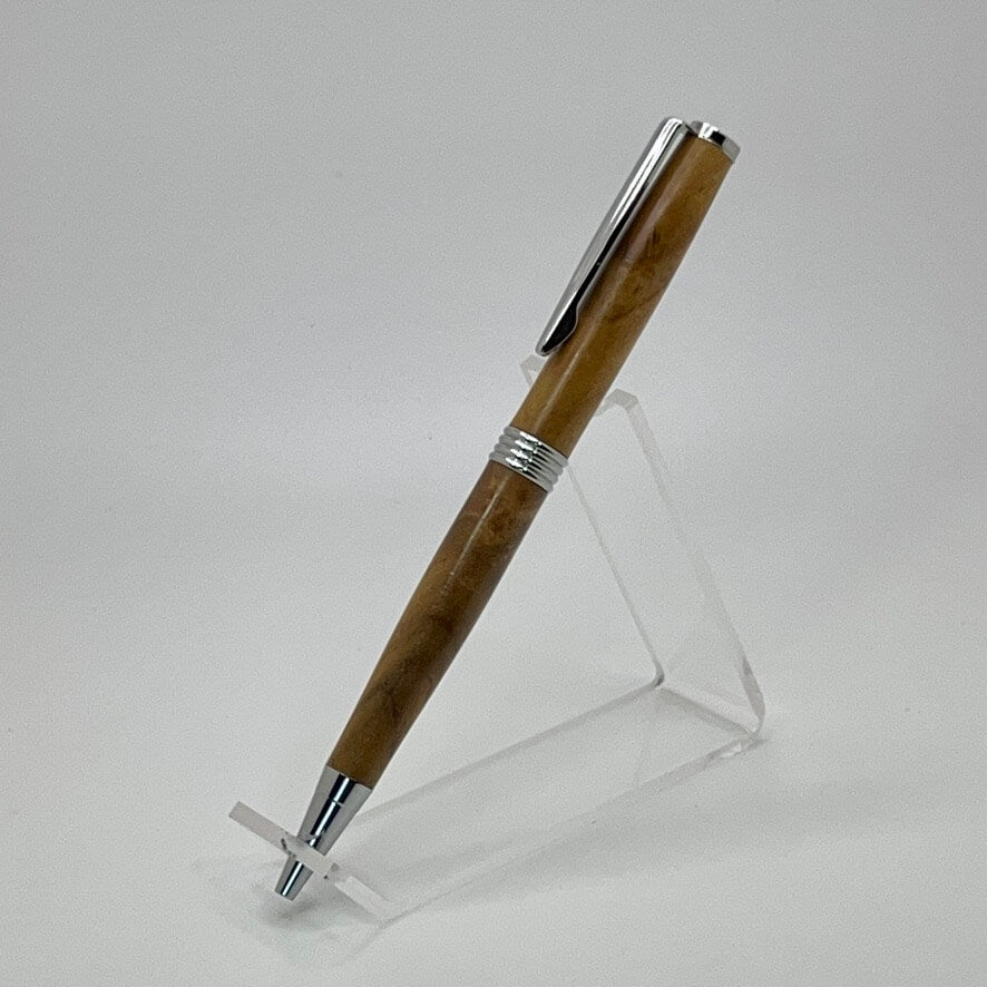 Handcrafted pen with Teak wood and Chrome hardware left side