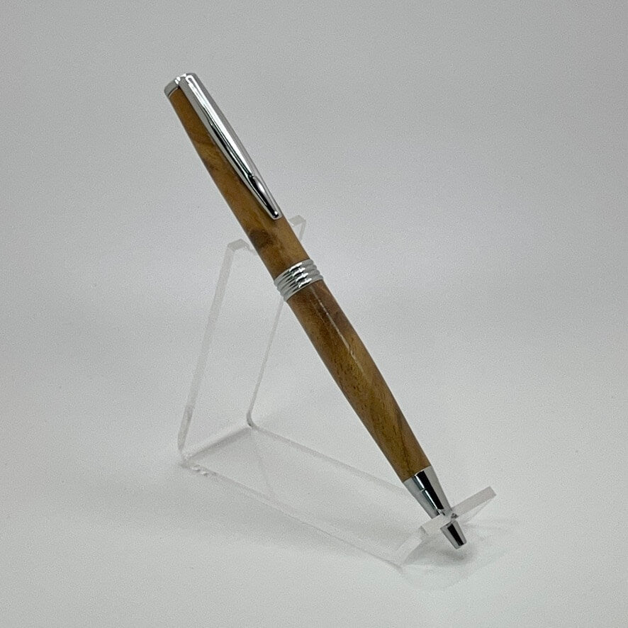 Handcrafted pen with Teak wood and Chrome hardware right side