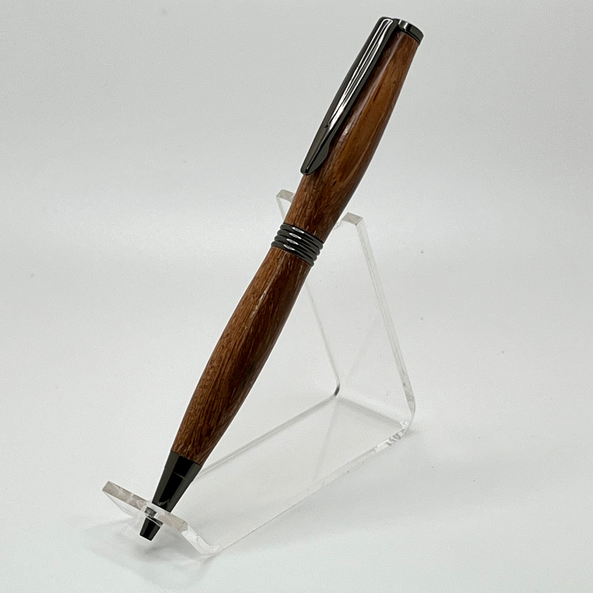 Handcrafted Angelim Pedra Wood pen with gunmetal hardware left view